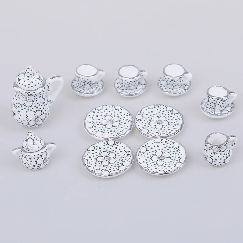 4 Patterns 15Pcs Porcelain Tea Cup Set Flower Tableware Kitchen Dollhouse Furniture Toys For Children 1:12 Miniature | Игрушки и хобби