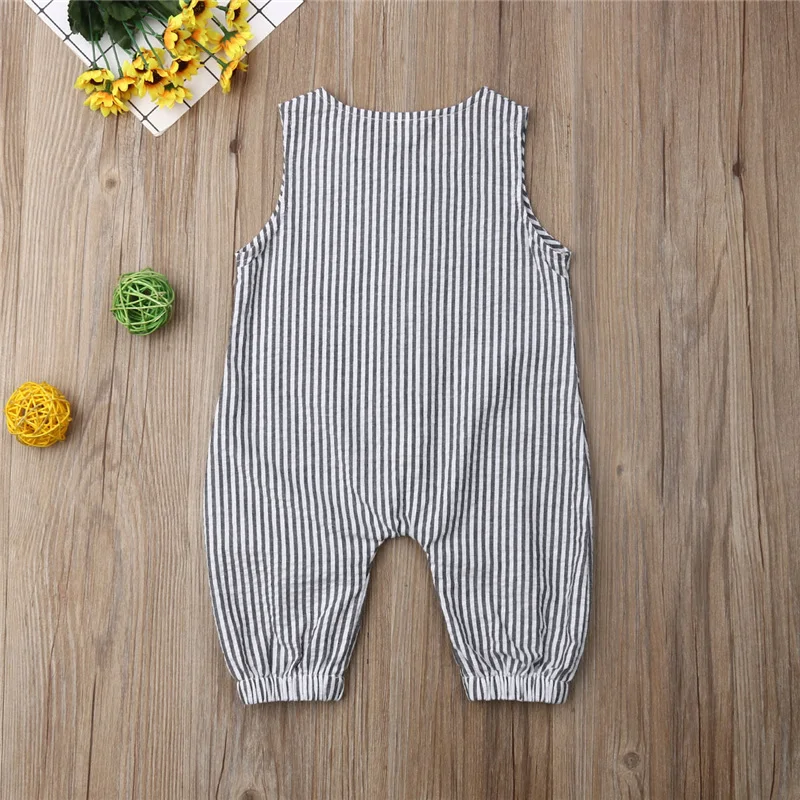 

2019 Summer Newborn Baby Boy Girl Cotton Sleeveless Striped Romper Jumpsuit Clothes Outfits Sunsuit