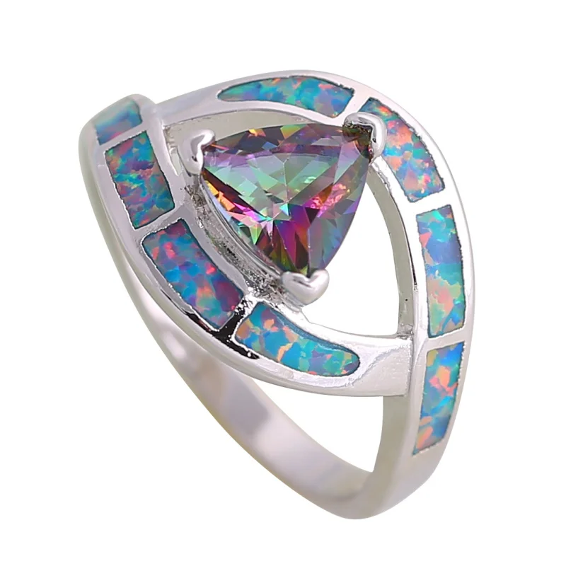 

New 2021 Fashion Opal Rings Fine Jewelry Women's Ring Mystic Rainbow Red Fire Opal Silver Color Ring R347