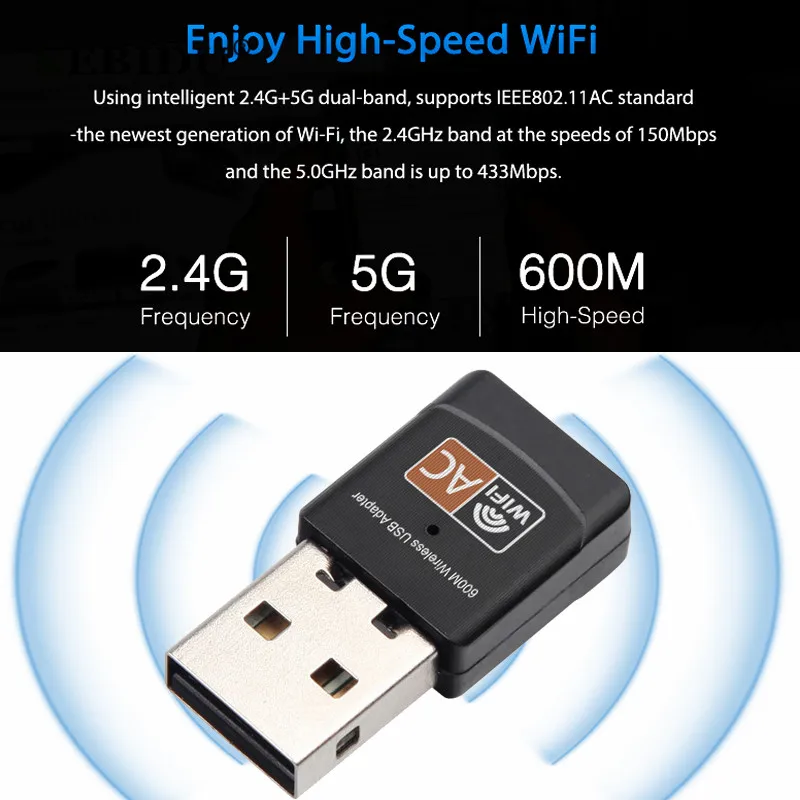 KEBIDU 2 4 GHz 5GHz USB WiFi адаптер 600Mbps антенна PC двухдиапазонный мини беспроводной