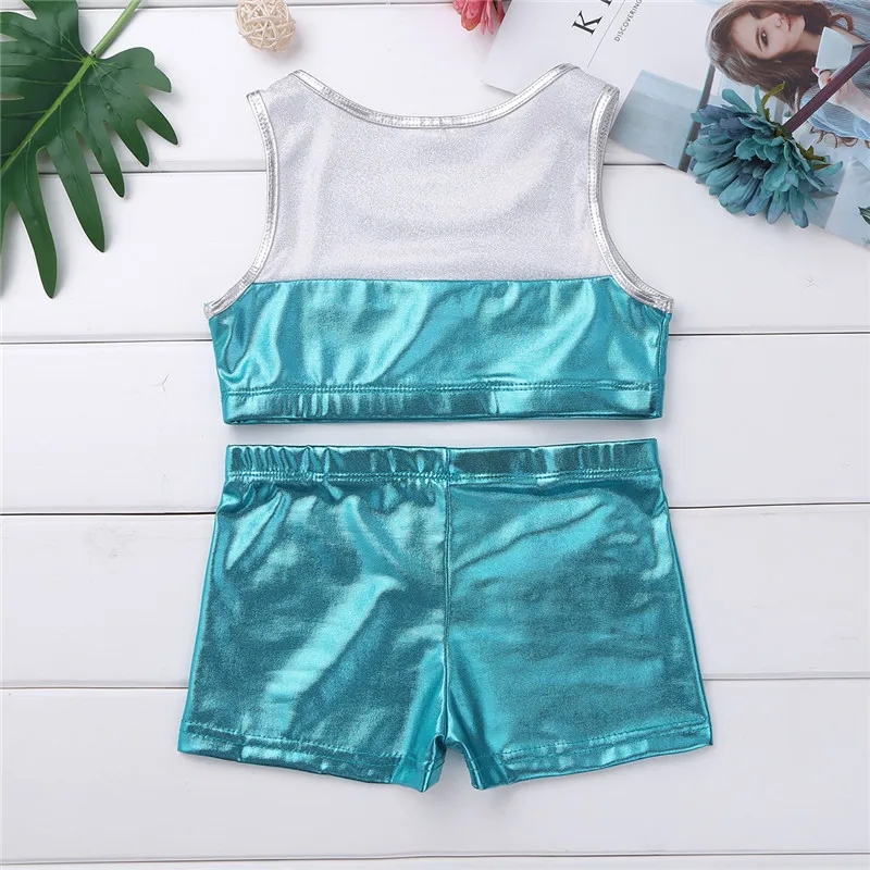 Блестящий балетный купальник для девочек 2 шт./компл. гимнастический без рукавов