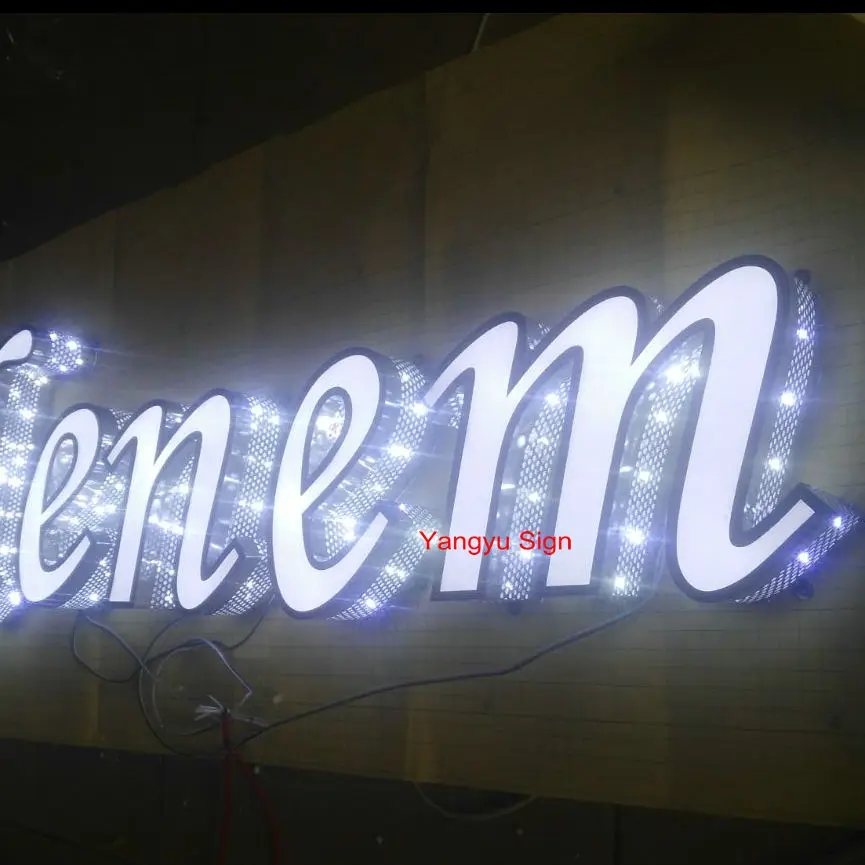 

Outdoor Stainless steel perforated Led illuminated letter logo sign board