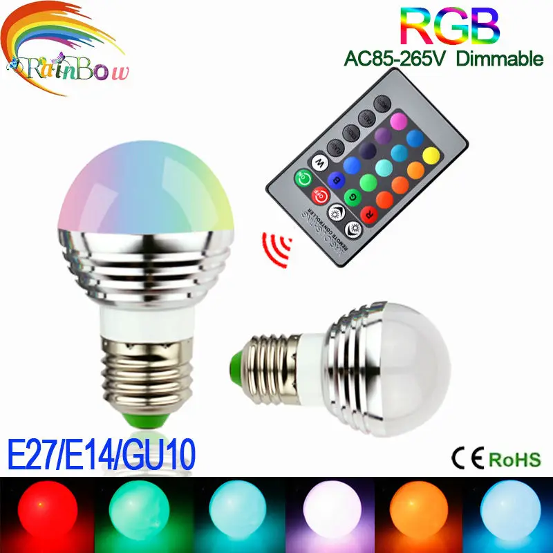 Самая низкая цена E27 E14 GU10 светодиодная RGB лампочка лампа AC110V 220V 5W прожектор