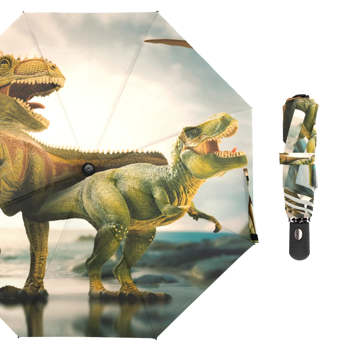 

3D Printed Dinosaur Umbrella Wind Resistant Three Folding Automatic Umbrella Rain Women Outdoor Sun Protection Umbrella Male