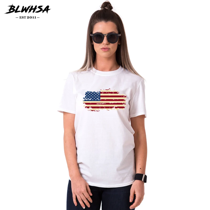Футболка BLWHSA с принтом флага США для мужчин и женщин топы влюбленных пар футболки