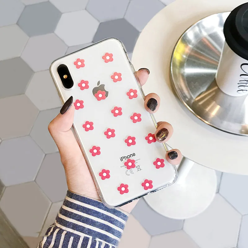 Мягкий прозрачный чехол для телефона Lovebay s для iphone 11 Pro X XS Max XR 6 6S 7 8 Plus, прозрачный силиконовый чехол с цветочным принтом и сердечком - Цвет: Flower 3 Red
