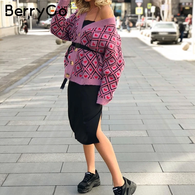 Женский вязаный кардиган BerryGo повседневный однобортный свитер с принтом в виде