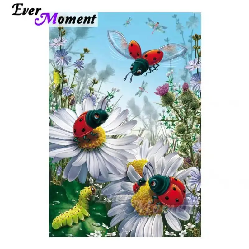 

Ever Moment 5D DIY Diamond Painting Cross Stitch Ladybug Flower Insect Mosaic Full Square Drills Artwork Rhinestone ASF1220
