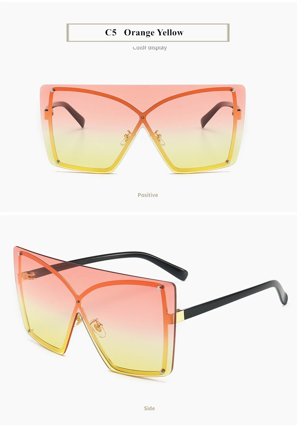 Italian Luxury Gradient Sunglasses Women Trendy Brand One Piece Sun Glasses Rimless Oversized Frame Female Shades UV400
