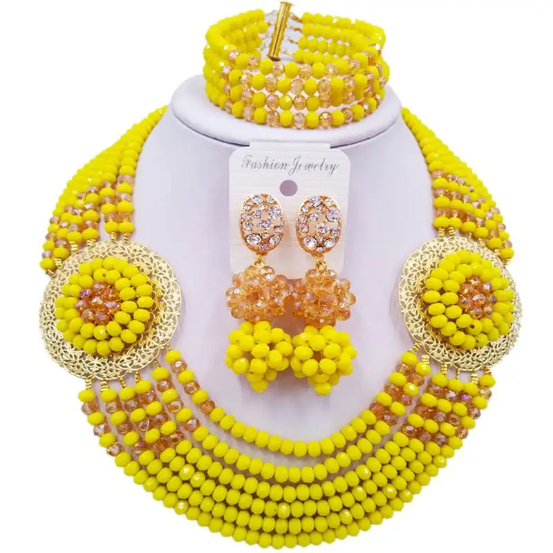 

Latest Opaque Yellow Champagne Gold AB Ethnic Crystal Party Beads Necklace Sets 6C-SPHJZ-17