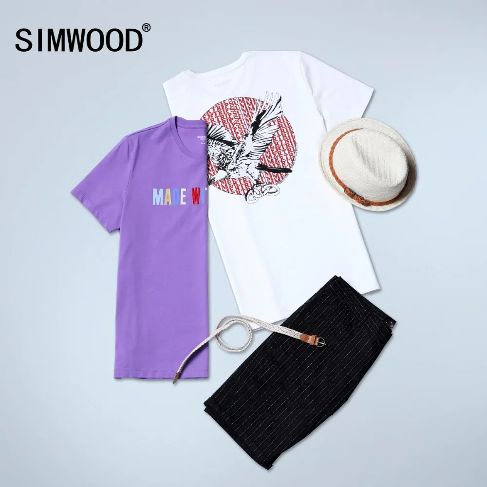 SIMWOOD 2019 летняя новинка футболка с принтом орла Мужская модная облегающая круглым