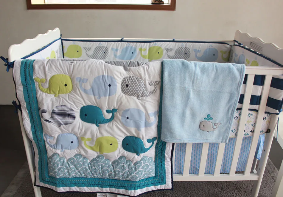 

8 Pc Crib Infant Room Kids Baby Bedroom Set Nursery Bedding Blue fish Cot bedding set for newborn baby boy
