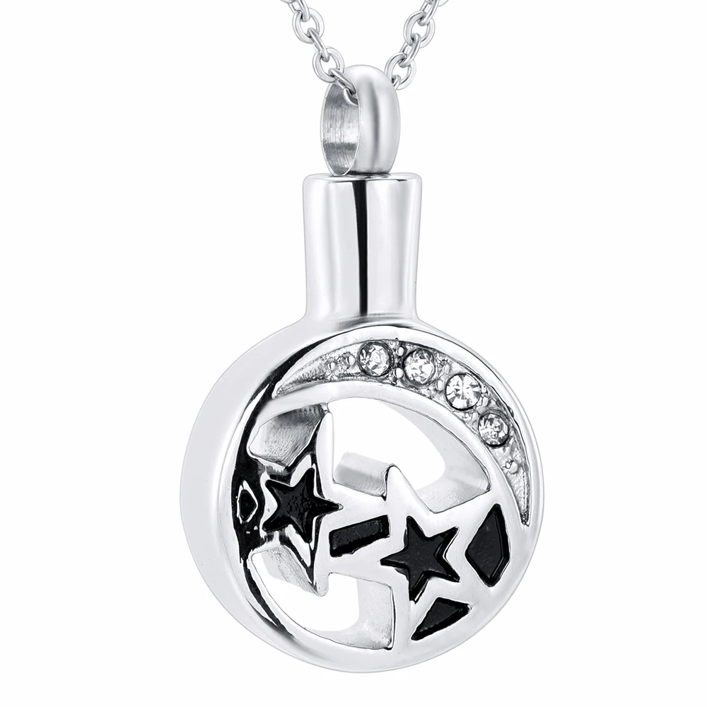 IJD9624 Round Shape 316L Stainless Steel Memorial urn Jewelry&ampNecklace Crytsal Moon And Star Keepsake Cremation Ashes pendant | Украшения