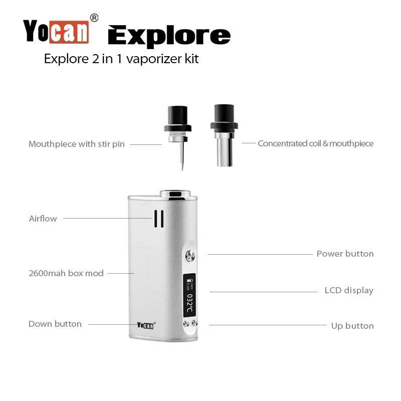 Yocan исследовать сухой травы испаритель 2 в 1 Vape комплект 2600 мАч батарея воск
