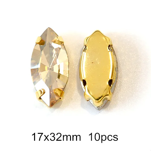 17x32mm 10pcs Золотые стразы для шампанского, стразы для шитья с плоской задней стороной, стразы для шитья одежды B1236 - Цвет: 17x32mm 10pcs