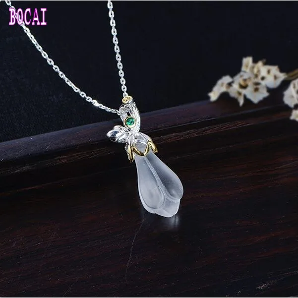 

s925 sterling silver jewelry creative ethnic style flower pendant natural crystal stone clavicle chain women's necklace pendant