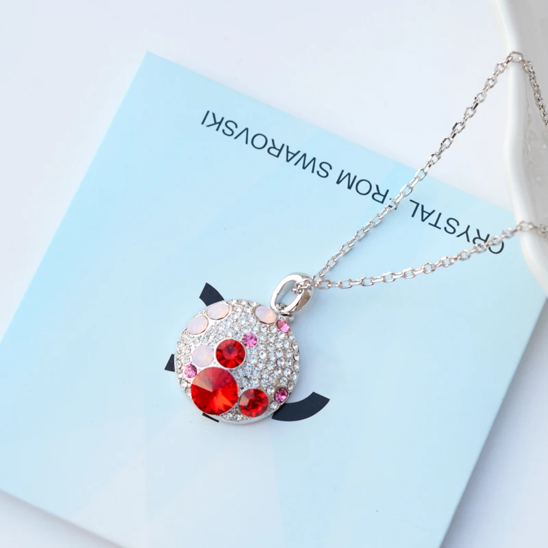 Женское Ожерелье с кристаллами Swarovski серебряное ожерелье круглой подвеской