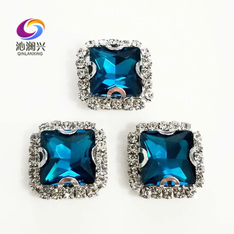 

Peacock blue square shape high quality Crystal glass buckle,silver bottom sew on rhinestones for Diy/jewelry accessories SQK13