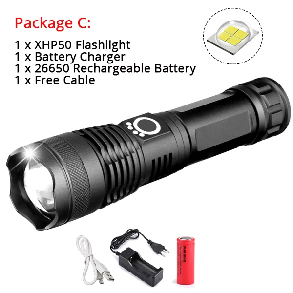 Package C-XHP50 XLamp xhp70.2 самый мощный светодиодный фонарик с usb-увеличением фонарь xhp70 xhp50 18650 26650 фонарик с перезаряжаемой батареей - Испускаемый цвет: Package C-XHP50