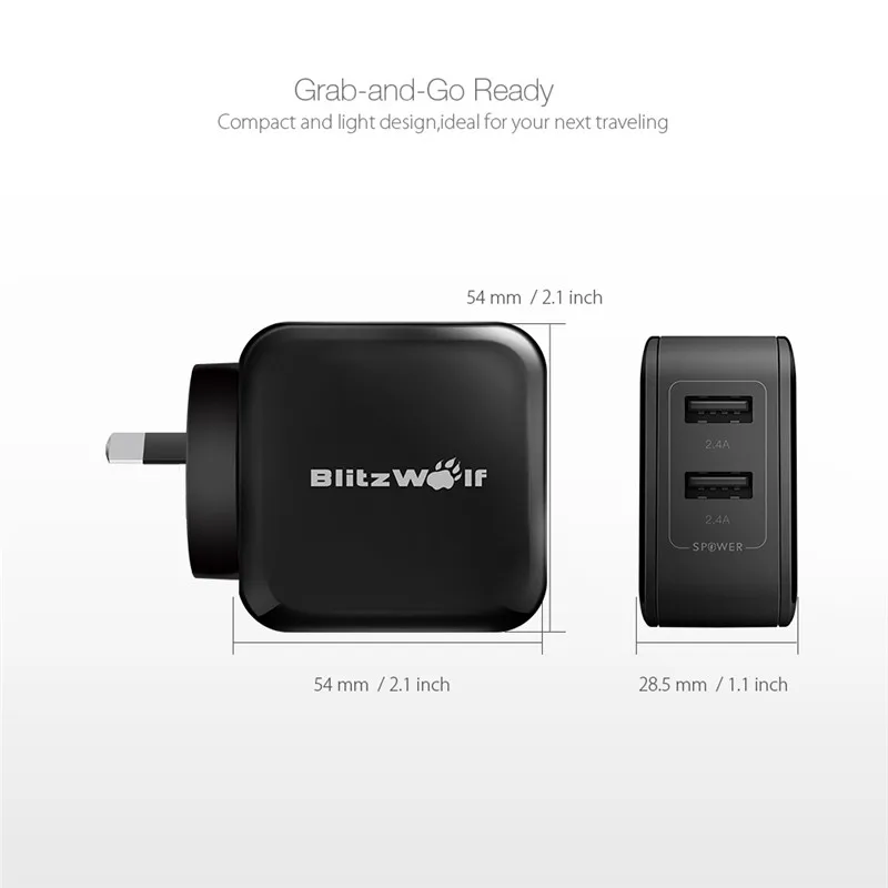 BlitzWolf BW S2 4.8A 24 Вт двойной USB зарядное устройство EU/зарядное с евровилкой быстрое