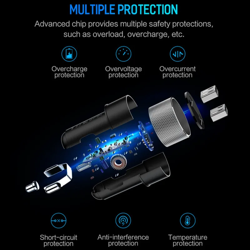 Автомобильное зарядное устройство ROCK 2 USB с цифровым дисплеем быстрая зарядка