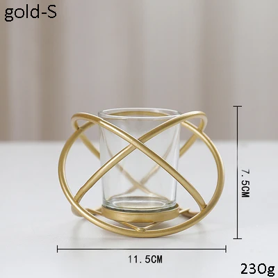 gold S Европейская Современная Геометрическая овальная 3D форма домашний декор черные золотистые железные стеклянные чашки чайная легкая подставка для свечи Свадебная настольная центральная часть - Цвет: gold S