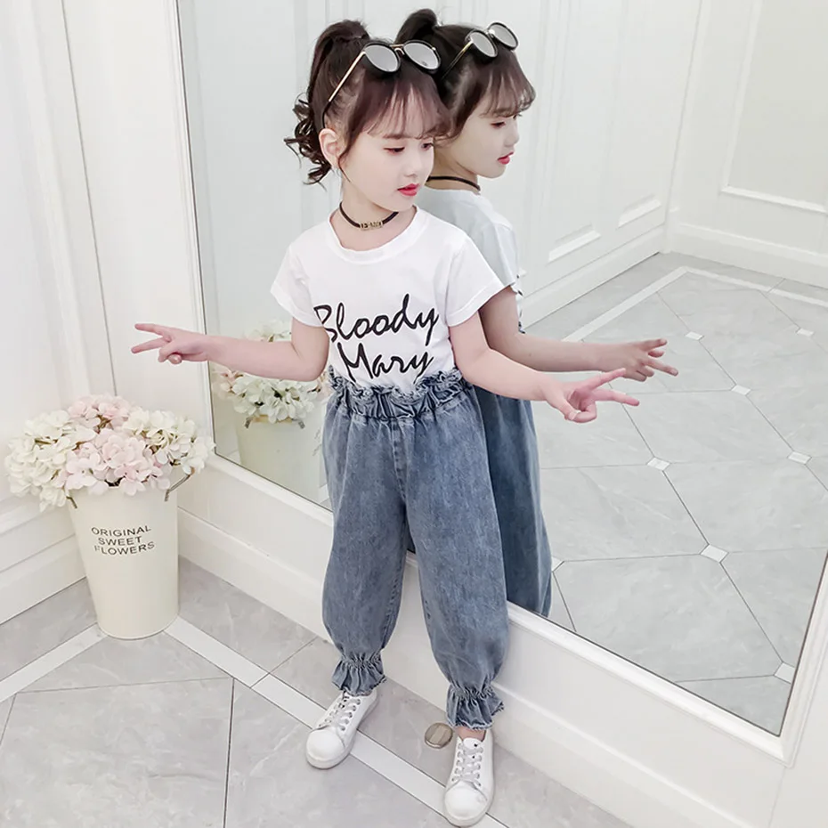 Джинсы для девочек однотонные джинсы повседневные стильные одежда подростков 6 8