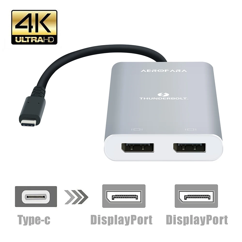 Адаптер Thunderbolt 3 с двойным разъемом Displayport для Mac и Windows два порта 4K 60Hz монитор AV Video