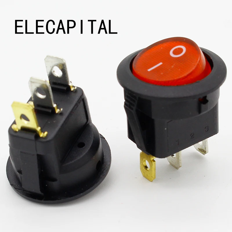 

Promotion!10pcs Red Light ON-OFF SPST Round Rocker Switch 6A/250V 10A/125V AC