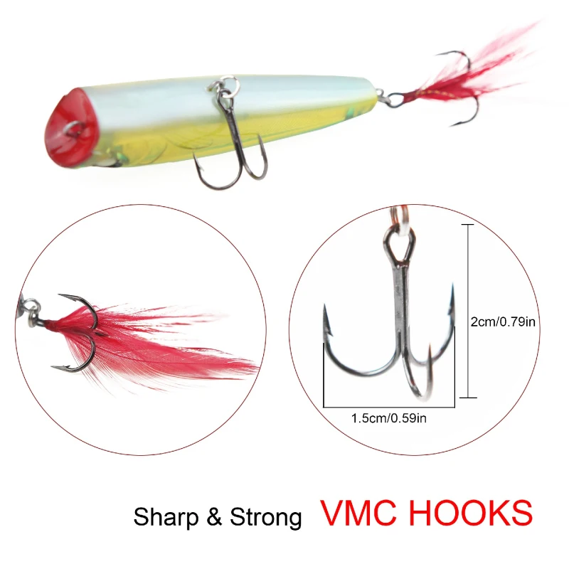 Runature Fishing Top Water Lure Popper Bait 85mm/15g Swim Bait Trout Fishing Carp Bait Floating Popper Fishing Lures Bait