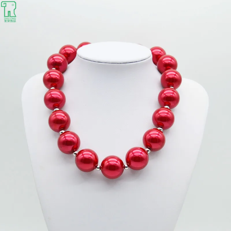 

5PCS Girls Red Big Pearl Necklace Children Chunky Bubblegum Choker Colar New Fashion Kids Jewelry Princess Big Pearl Necklace
