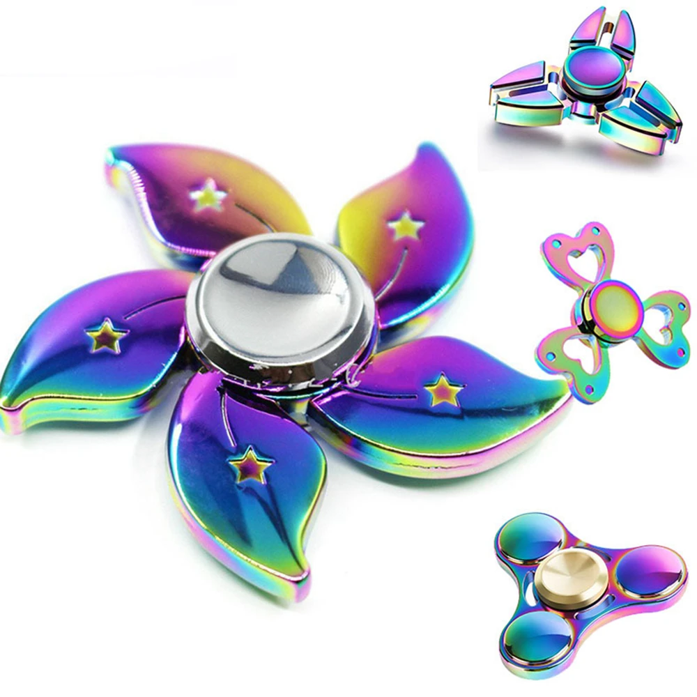 BabeLeMi Rainbow Color Zinc Alloy Metal Fidget Hand Spinner Finger Spiner Tri-Spinner Anti Stress Funny Gift Toy for Autism ADHD