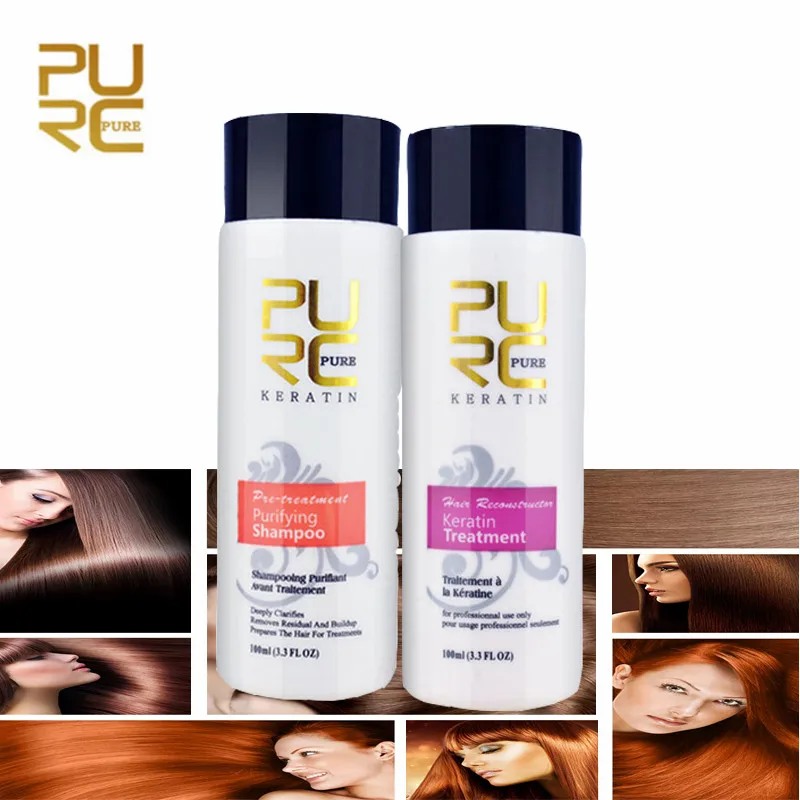 

PURC 2p/set Formalin Keratin Hair Treatment Brazilian Keratin Treatment+Purifying Shampoo Repair Damaged Hair Straightening Hair