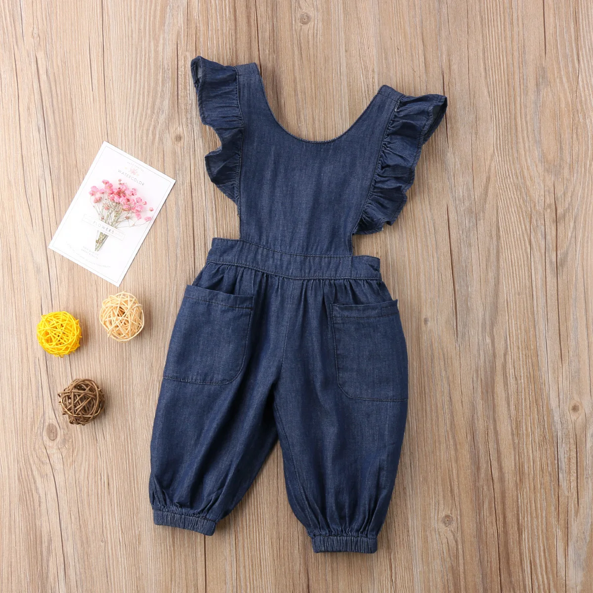 

2018 Denim Baby Girls Solid Romper Jumpsuit Sunsuit Pants Kids Outfits Clothing Short Sleeve Backless Pockets Cotton Clothes