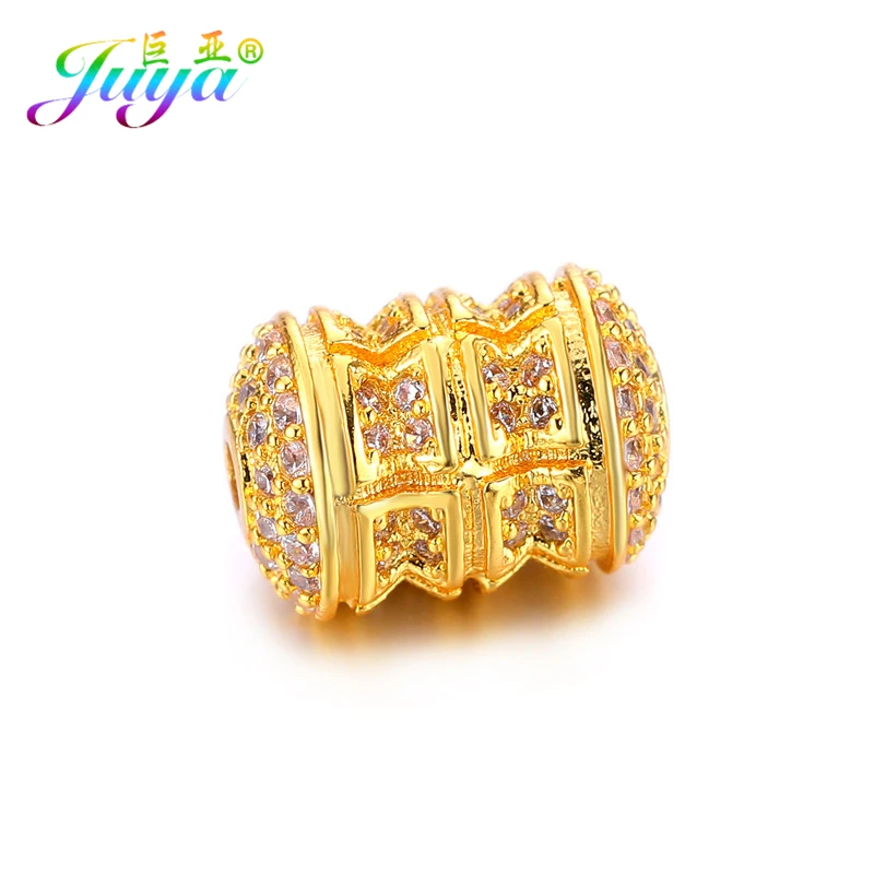 

DIY Metal Beads Findings Supplies Paved Cz Zircon Copper Beads Accessories For Natural Stones Strand Beaded Bracelets Making