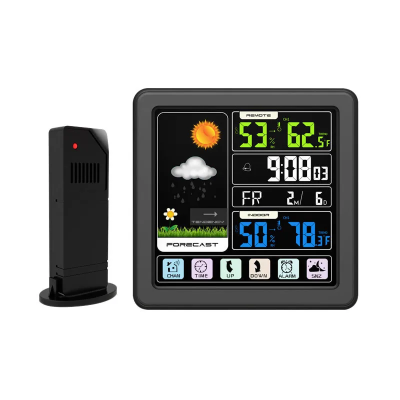 Indoor Outdoor Meter Weather Station Clock Color Screen Wireless Sensor Temperature Barometer Humidity | Дом и сад