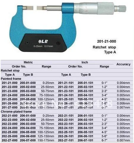 

Outside micrometer Blade Micrometers 0-1inch High quality Type A
