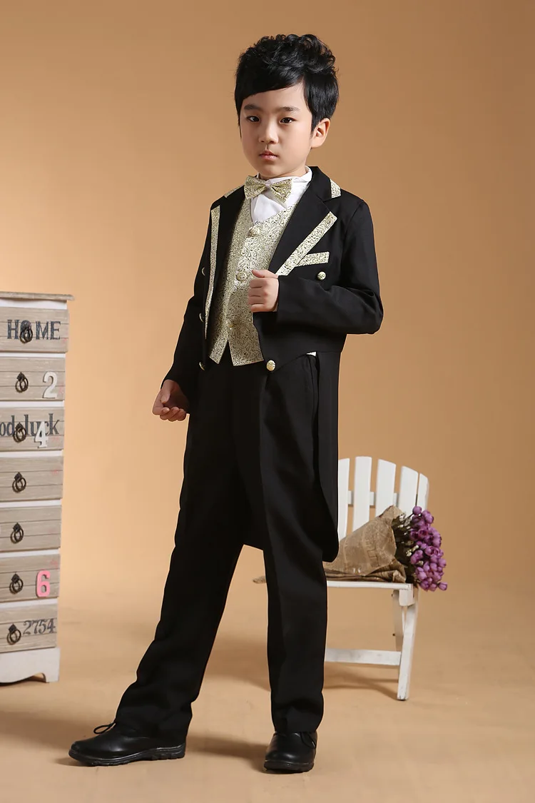 5 шт./компл. черные костюмы для мальчиков под смокинг официальная одежда свадьбы