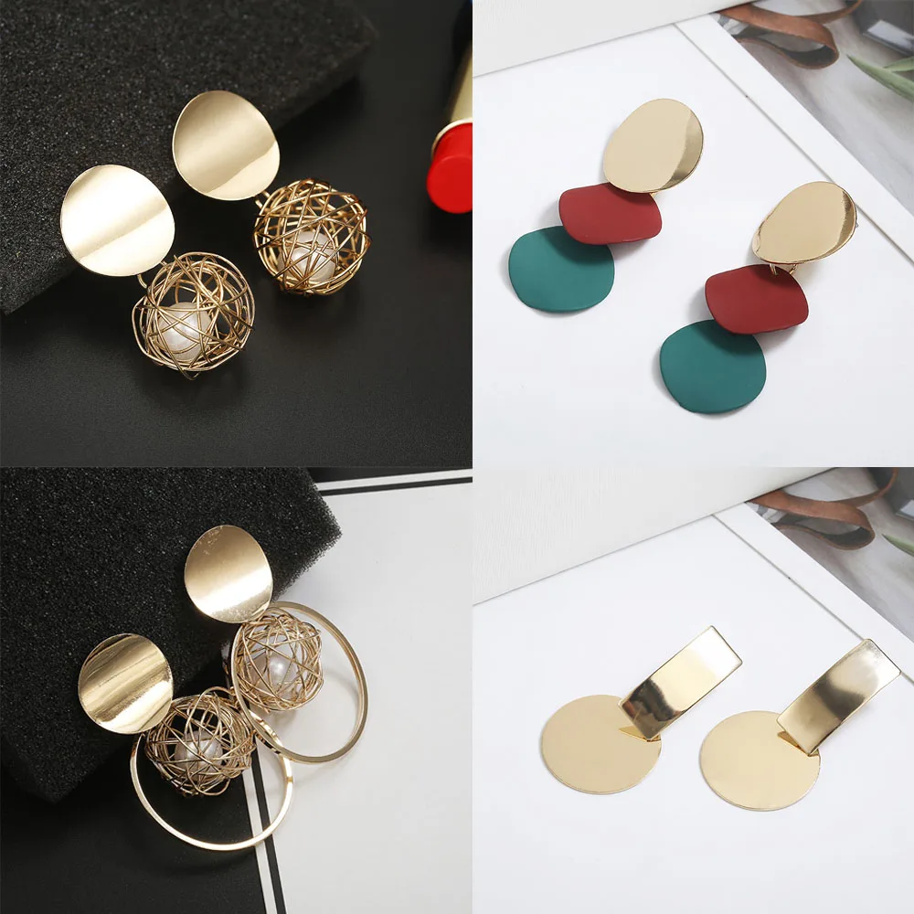 Женские круглые серьги LEADERBEADS металлические золотого цвета с 3 круглыми