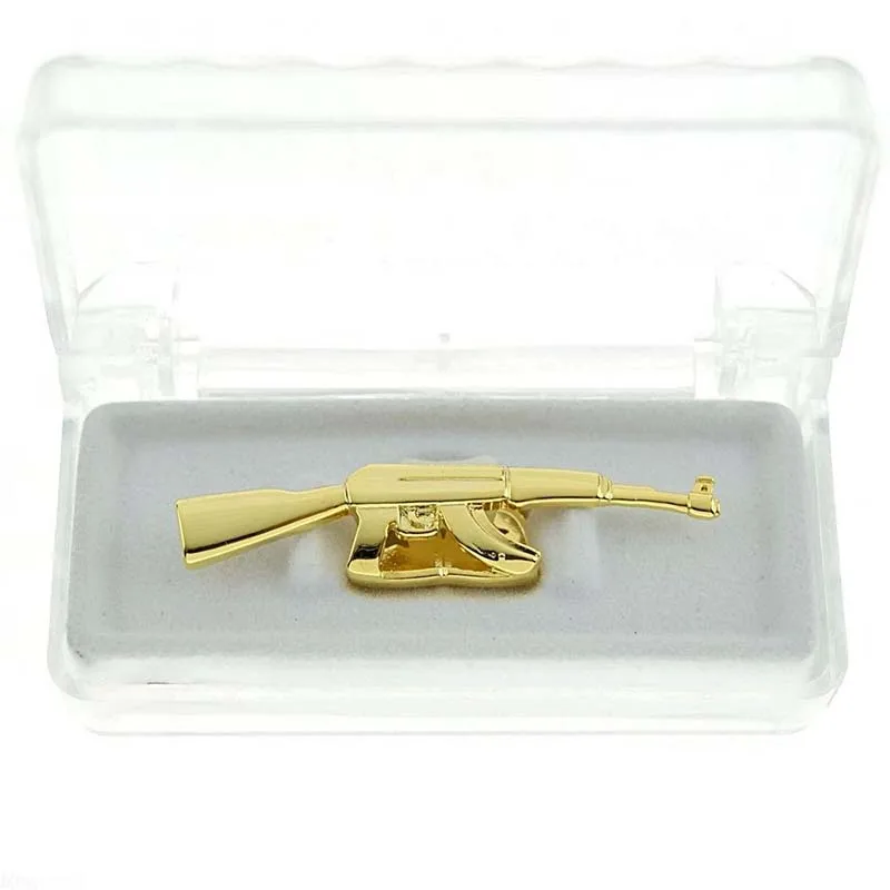 18K GOLD PLATED Missfox Grillz хип-хоп личность Ak47 пистолет 24k золото панк один стоматологический Grillz - Окраска металла: 18K GOLD PLATED