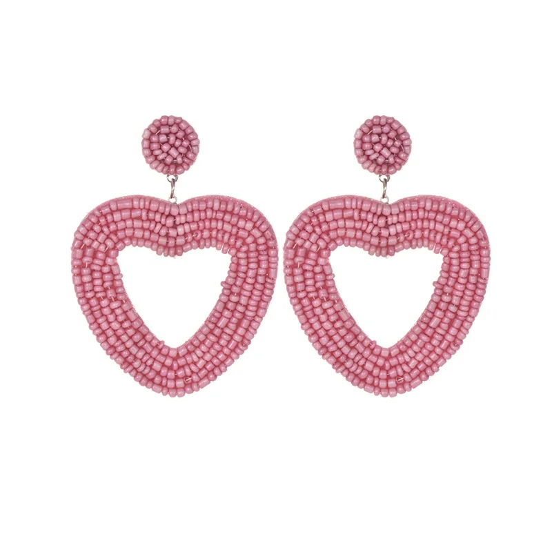 Handmade Beaded Earrings Jewelry Wedding Bridal Special Gift Bohemian Red Love Heart Fringed Drop Dangle Earrings Party