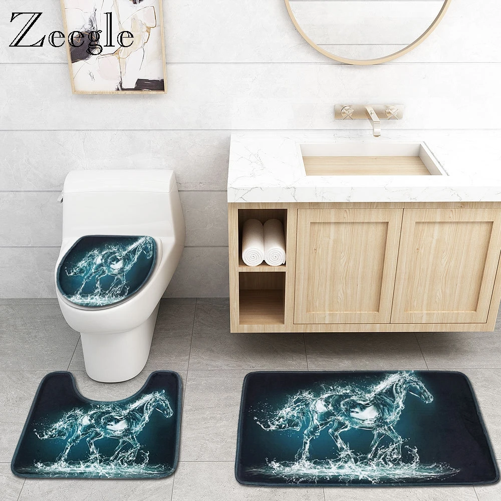 

Zeegle Absorbent Bathroom Bath Mat Toilet Rugs Non-slip Pedestal Rug Lid Toilet Cover Bath Mat Bathroom Carpet Toilet Floor Mats