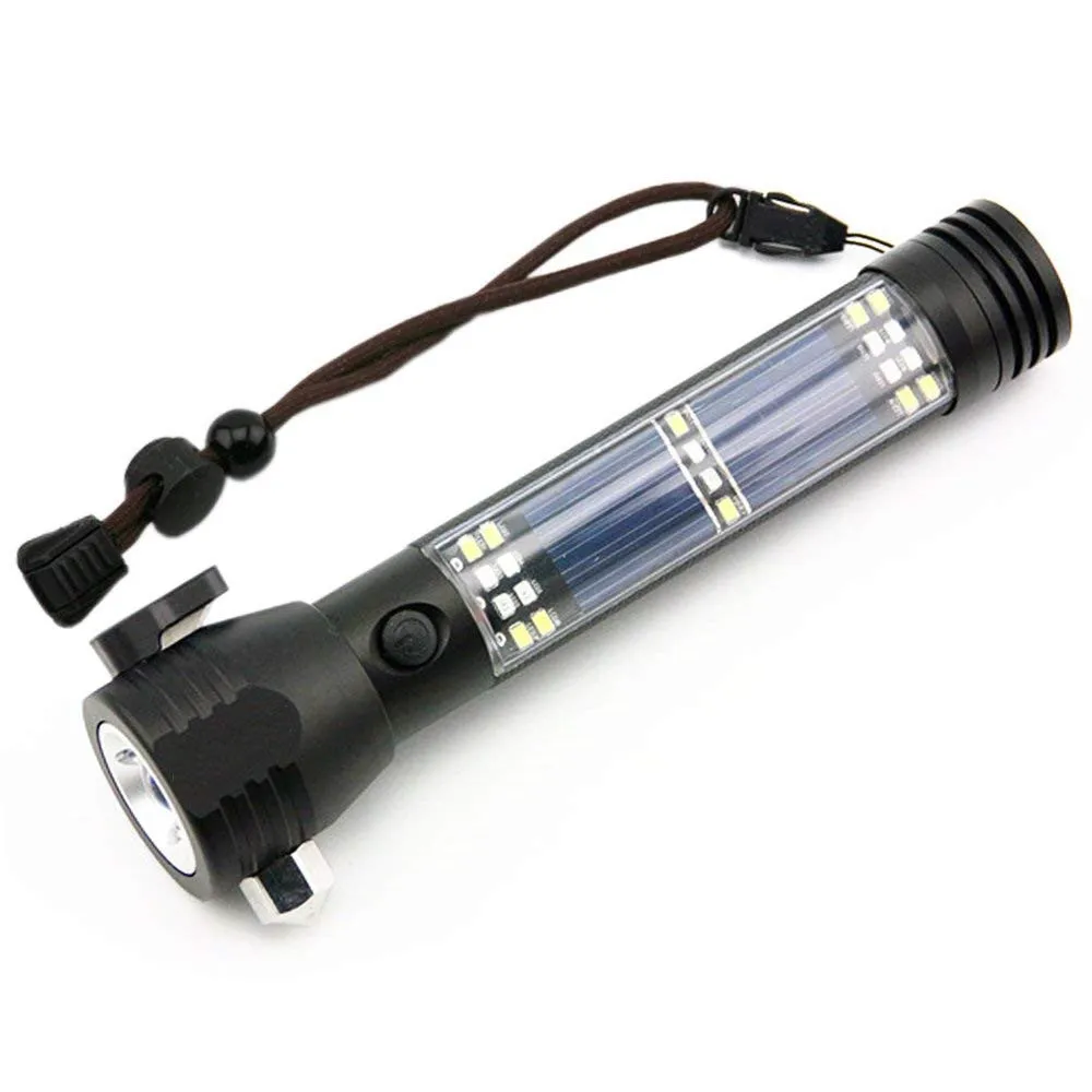 Tactical Solar Power flashlight LED w/usb Multi-Function Emergency Glass Breaker Self defense Camping tool for bike bicycle |