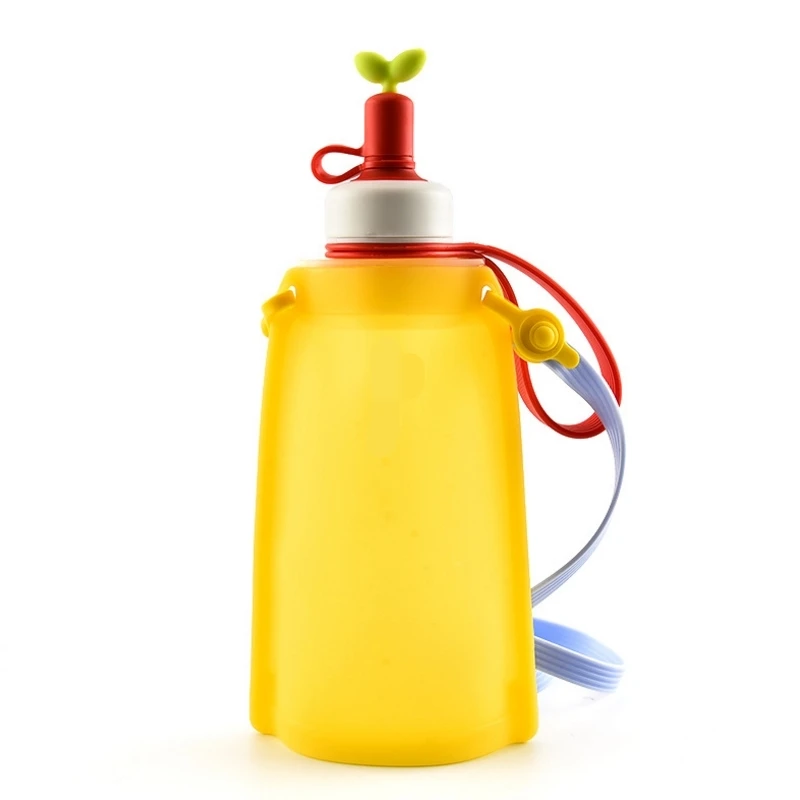 yellow Корейская складная бутылка для воды BPA бесплатно Милая Питьевая мультяшная силиконовая детская походный чайник Складная герметичная портативная чашка для воды - Цвет: yellow