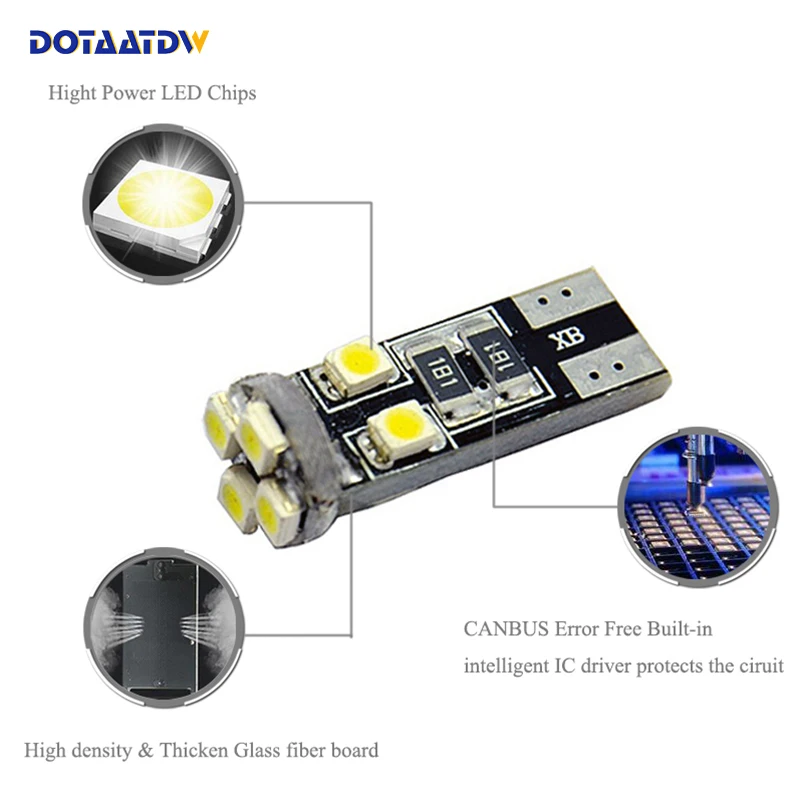 DOTAATDW 2x Canbus IC драйвер 12 В белый светодиод T10 W5W Автомобильный светодиодный