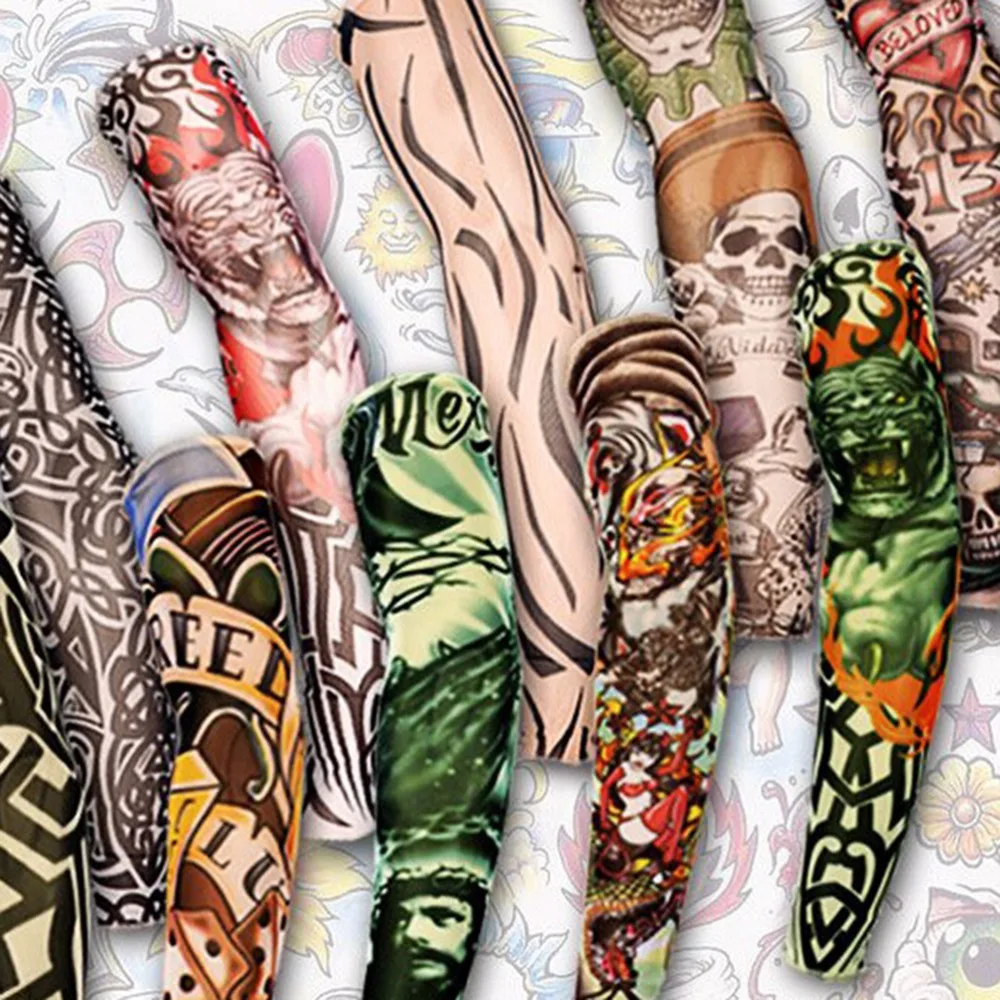 

New Arm Warmer Nylon Elastic Fake Temporary Tattoo Sleeve Designs Body Arm Stockings Tatoo For Cool Men Women
