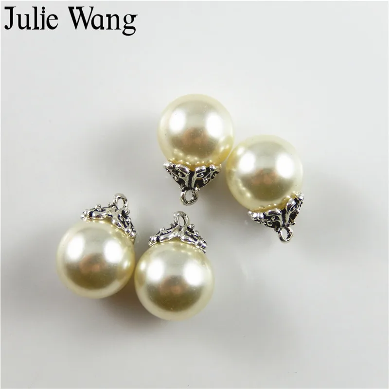 Julie Wang 18 шт. сплав + 12 мм молочный жемчуг Шарм для женщин Браслет Подвески
