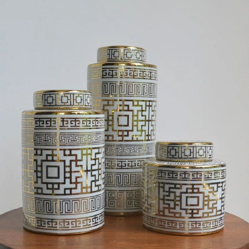 

European porcelain ornaments gold porcelain decorative canister hotel dining room decorations