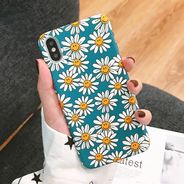 Style 1 Лак мультфильм цветы Маргаритка чехол для телефона для iphone XS Max X XR 8 7 6 S Plus 5 5S SE задняя крышка модные Жесткие ПК-Чехлы Ретро Capa - Цвет: Style 1