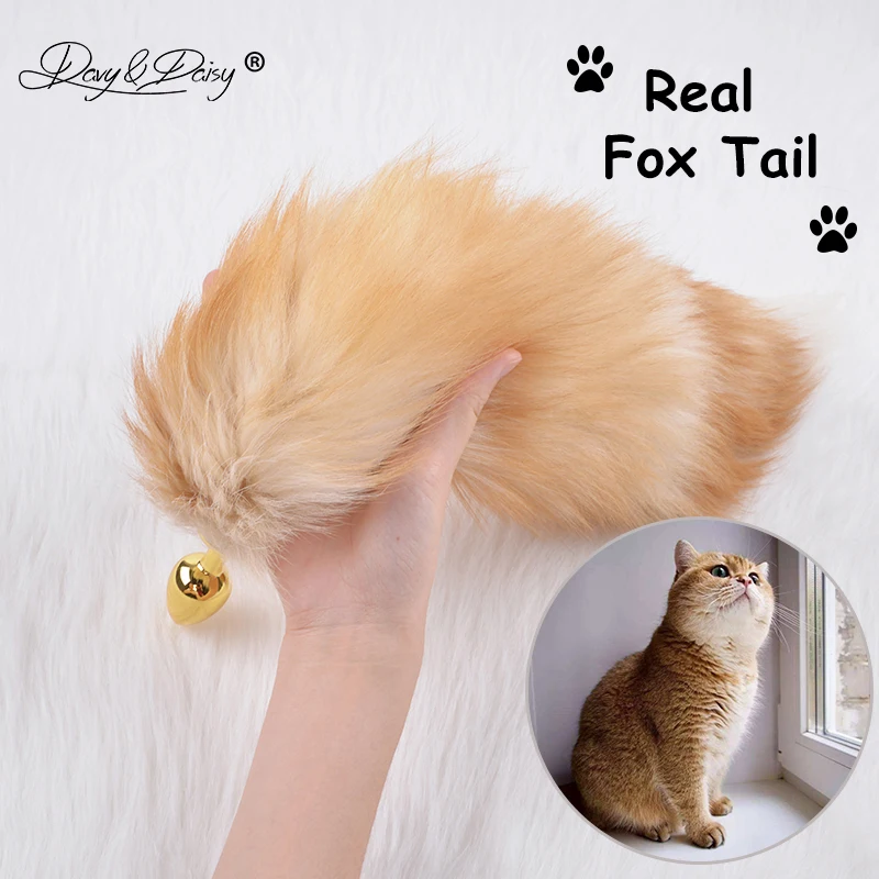 

DAVYDAISY Silvery Golden Metal Anal Plug Real Fox Tail Butt Plug Stainless Steel Women Adult Sex Accessories for Couples AC105